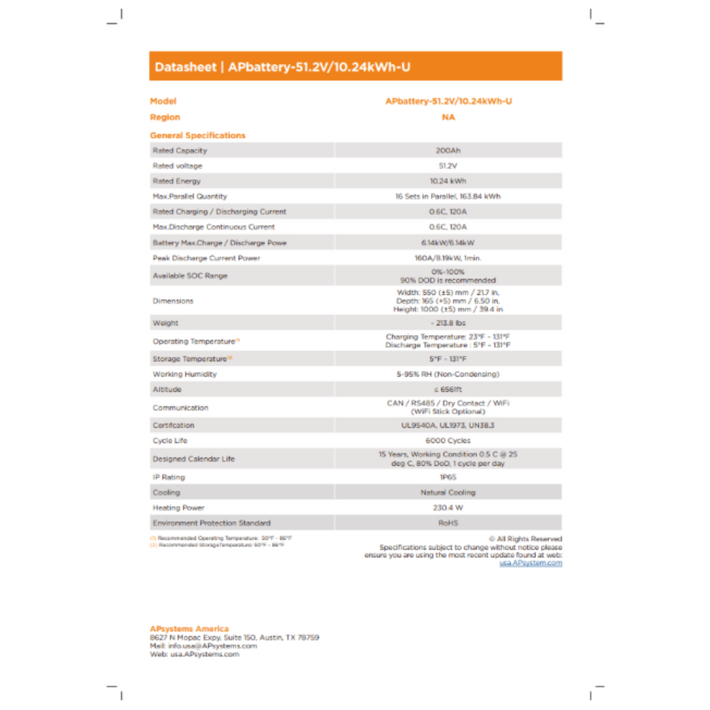 apsystem 10kwh battery datasheet