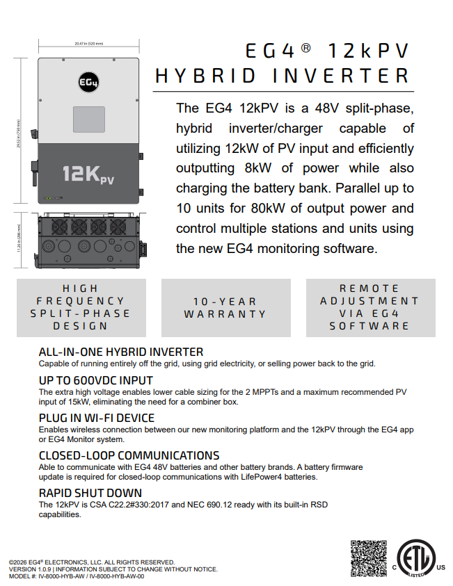 EG4 12kPV Hybrid Inverter (1511096)