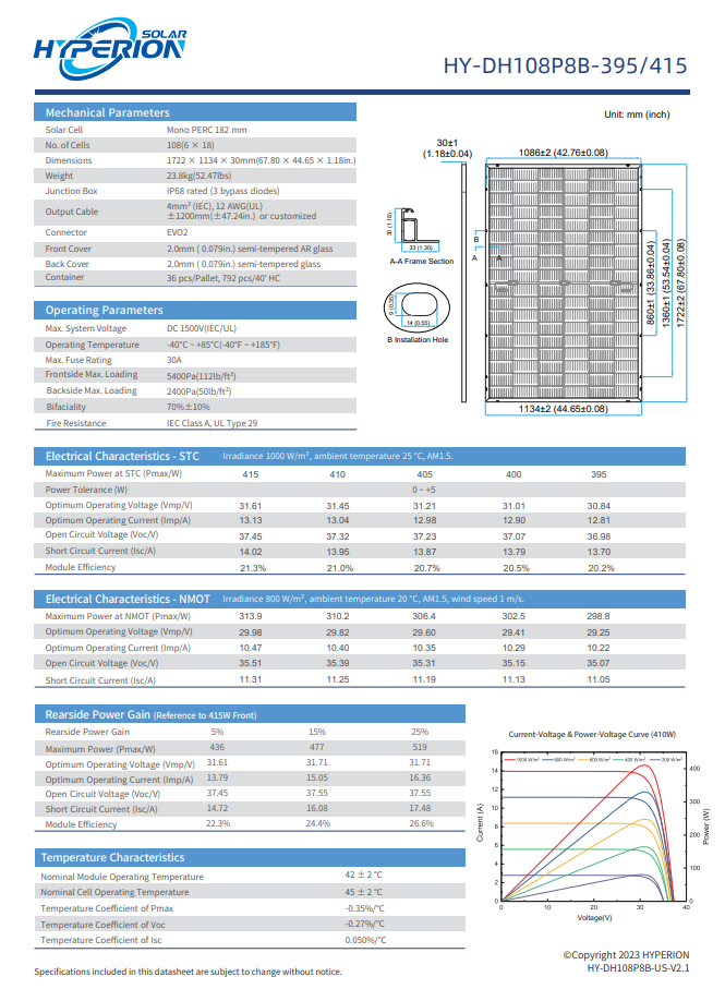 Runergy 405W Residential Bifacial Panel module spec sheet datasheet