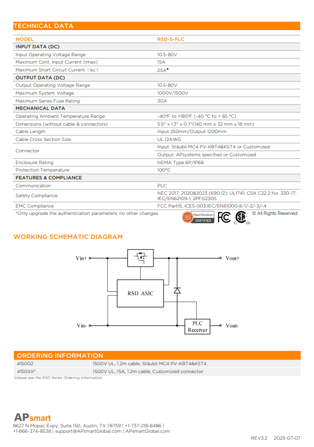 APSmart Rapid Shut Down Single (RSD-S-PLC)