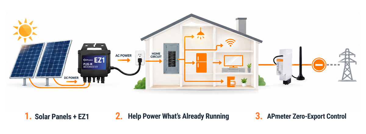 APmeter zero export control system diagram with EZ1 microinverter