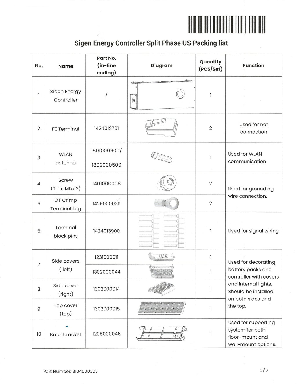 SigEnergy SigenStor Split Phase US (3.8-11.5 kW) Hybrid Inverter packing list