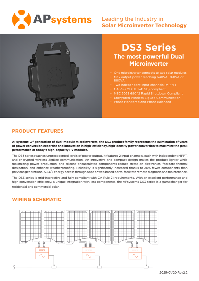 APSystems DS3-L Microinverter 2-to-1 spec sheet