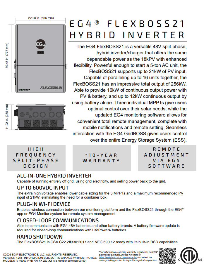 EG4 FlexBOSS21 16kW AC Hybrid Inverter (1589004)