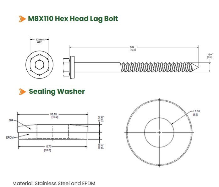 Sunmodo 4" Lag Bolt (LAG-B) (K50049-BK1)