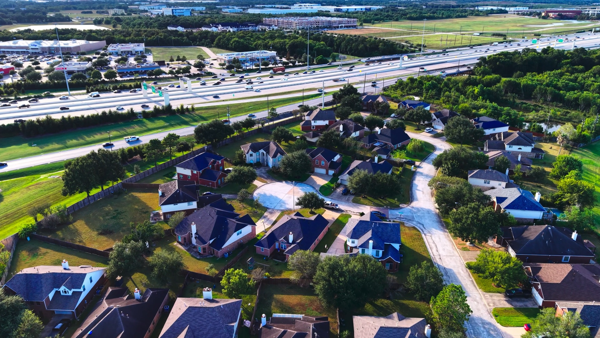 Aerial view of a Texas neighborhood