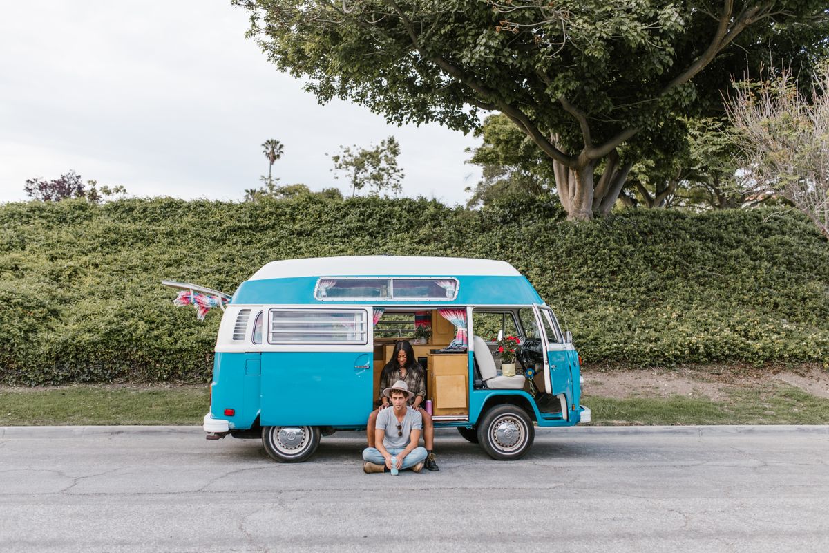 Camper van parked at the coast